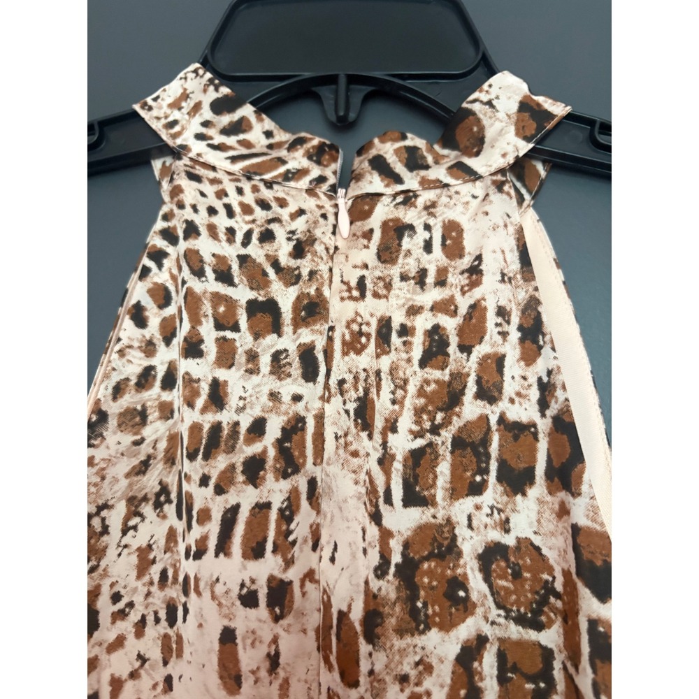 Andree by Unit Animal Print Halter Midi Dress Asymmetrical Hem Brown Tan Large - Picture 4 of 8